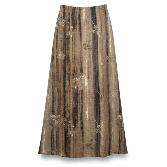 Lapis Los Angeles Dresses & Skirts - VTG Lapis Maxi Skirt M Brown Soft Wool Blend Floral Stripe A-Line Earthy Boho